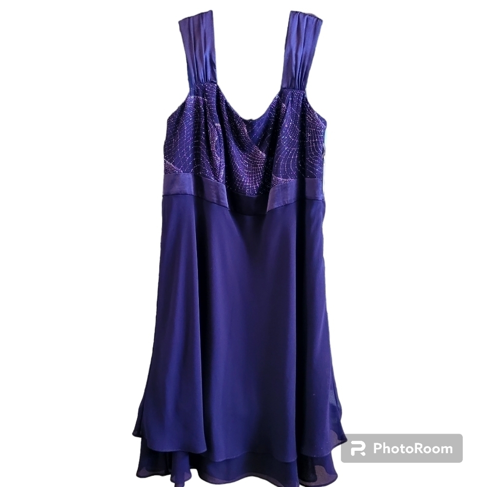 14W LeBos Sheer Sparkle Embellished Wedding Party Cocktail Midi Dress - Picture 5 of 6